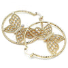 Oro Laminado Large Hoop, Gold Filled Style Butterfly Design, with White Crystal, Diamond Cutting Finish, Golden Finish, 02.380.0055.50