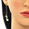 Oro Laminado Long Earring, Gold Filled Style Dolphin Design, with White and White Cubic Zirconia, Polished, Golden Finish, 02.210.0333