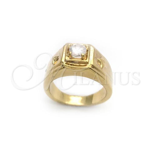Oro Laminado Mens Ring, Gold Filled Style with White Cubic Zirconia, Polished, Golden Finish, 5.175.027.06 (Size 6)