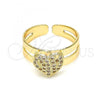 Oro Laminado Baby Ring, Gold Filled Style Heart Design, with White Micro Pave, Polished, Golden Finish, 01.233.0014 (One size fits all)