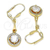 Oro Laminado Long Earring, Gold Filled Style with White Cubic Zirconia, Polished, Golden Finish, 02.387.0042