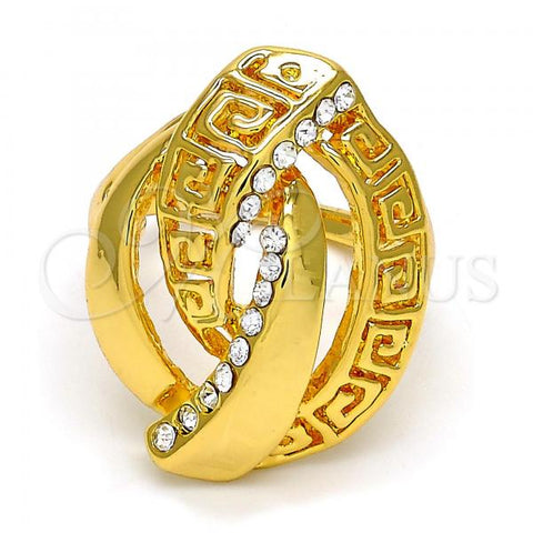 Oro Laminado Multi Stone Ring, Gold Filled Style Greek Key Design, with White Crystal, Polished, Golden Finish, 01.241.0033.07 (Size 7)
