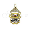 Oro Laminado Fancy Pendant, Gold Filled Style with White Cubic Zirconia, White Enamel Finish, Golden Finish, 05.284.0021