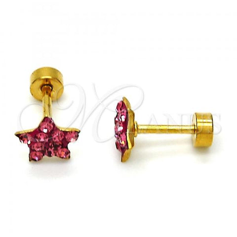 Stainless Steel Stud Earring, Star Design, with Pink Crystal, Polished, Golden Finish, 02.271.0021.9