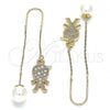 Oro Laminado Threader Earring, Gold Filled Style Little Boy Design, with White Micro Pave, Polished, Golden Finish, 02.210.0360