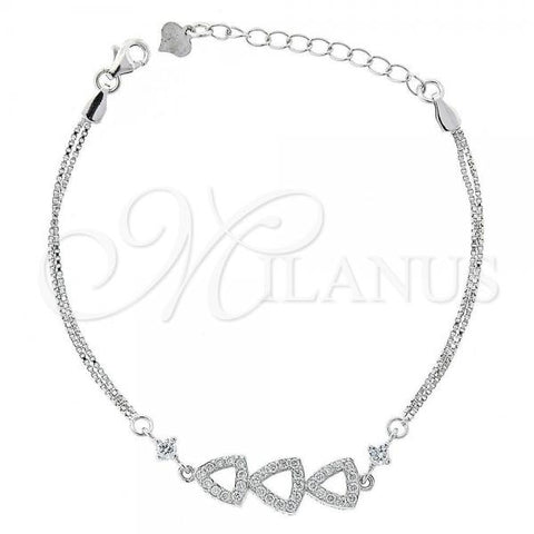 Sterling Silver Fancy Bracelet, with White Cubic Zirconia, Polished, Rhodium Finish, 03.183.0061