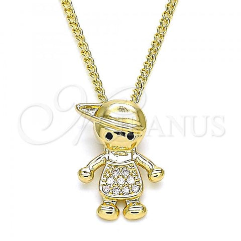 Oro Laminado Pendant Necklace, Gold Filled Style Little Boy Design, with Black and White Micro Pave, Polished, Golden Finish, 04.195.0054.20