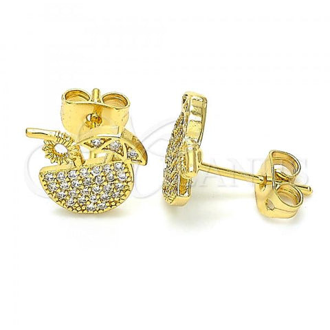 Oro Laminado Stud Earring, Gold Filled Style with White Cubic Zirconia, Polished, Golden Finish, 02.156.0381