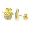 Oro Laminado Stud Earring, Gold Filled Style with White Cubic Zirconia, Polished, Golden Finish, 02.156.0381