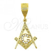 Oro Laminado Religious Pendant, Gold Filled Style Star of David Design, with White Cubic Zirconia, Polished, Golden Finish, 5.187.018