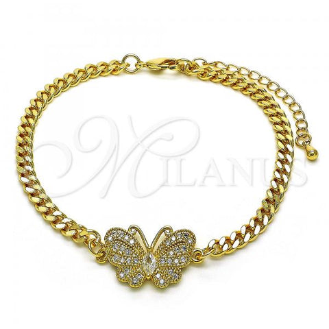 Oro Laminado Fancy Bracelet, Gold Filled Style Butterfly Design, with White Micro Pave, Polished, Golden Finish, 03.341.0185.08