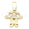 Oro Laminado Fancy Pendant, Gold Filled Style Little Girl and Heart Design, Matte Finish, Golden Finish, 5.183.035