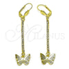 Oro Laminado Long Earring, Gold Filled Style Butterfly Design, with Cubic Zirconia, Golden Finish, 5.074.011
