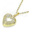 Oro Laminado Locket Pendant, Gold Filled Style Heart and Flower Design, Polished, Golden Finish, 05.117.0010