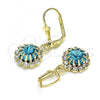 Oro Laminado Leverback Earring, Gold Filled Style with Blue Topaz and White Crystal, Polished, Golden Finish, 02.122.0113.8
