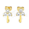 Oro Laminado Stud Earring, Gold Filled Style key Design, with White Cubic Zirconia, Polished, Golden Finish, 02.213.0174