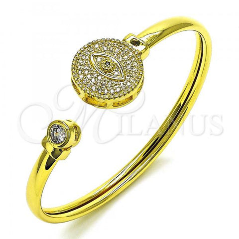 Oro Laminado Individual Bangle, Gold Filled Style Evil Eye Design, with White and Black Micro Pave, Polished, Golden Finish, 07.381.0016