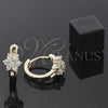 Oro Laminado Huggie Hoop, Gold Filled Style Flower Design, with White Cubic Zirconia, Polished, Golden Finish, 5.131.017