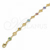 Oro Laminado Fancy Anklet, Gold Filled Style Evil Eye and Four-leaf Clover Design, Multicolor Resin Finish, Golden Finish, 03.326.0011.10