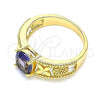 Oro Laminado Multi Stone Ring, Gold Filled Style Butterfly and Teardrop Design, with Amethyst Cubic Zirconia, Polished, Golden Finish, 01.284.0041.1.08