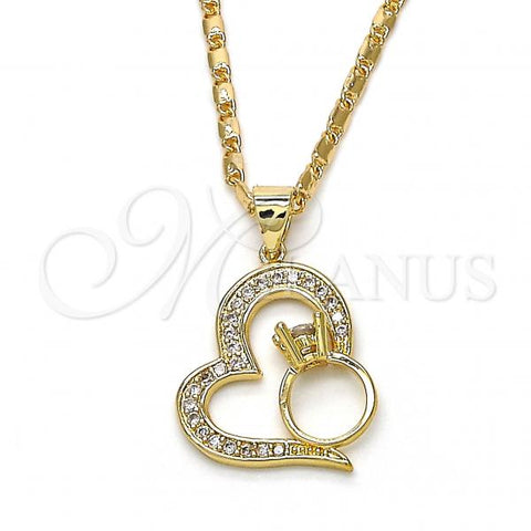 Oro Laminado Pendant Necklace, Gold Filled Style Heart Design, with White Cubic Zirconia, Polished, Golden Finish, 04.156.0103.1.20