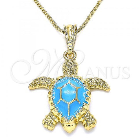 Oro Laminado Pendant Necklace, Gold Filled Style Turtle Design, Blue Enamel Finish, Golden Finish, 04.380.0001.3.20