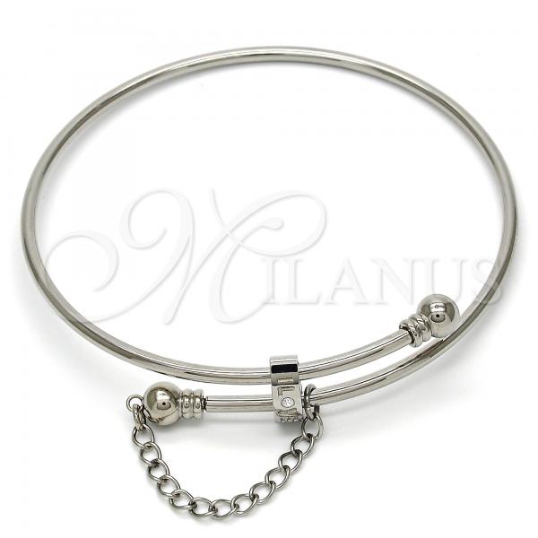 Stainless Steel Individual Bangle, Love Design, with White Crystal, Polished, Steel Finish, 07.258.0001.05 (02 MM Thickness, Size 5 - 2.50 Diameter)