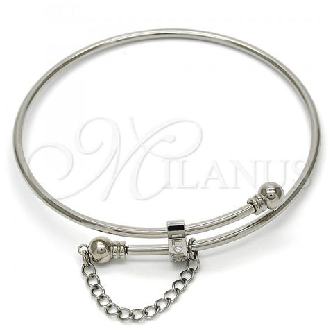 Stainless Steel Individual Bangle, Love Design, with White Crystal, Polished, Steel Finish, 07.258.0001.05 (02 MM Thickness, Size 5 - 2.50 Diameter)