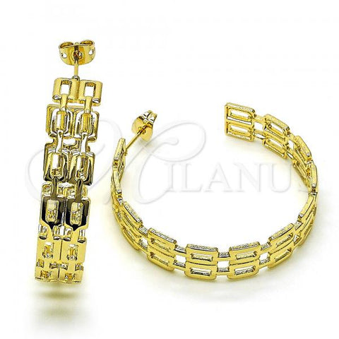 Oro Laminado Stud Earring, Gold Filled Style Paperclip Design, Polished, Golden Finish, 02.213.0407