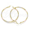 Oro Laminado Large Hoop, Gold Filled Style Diamond Cutting Finish, Tricolor, 02.213.0155.1.60