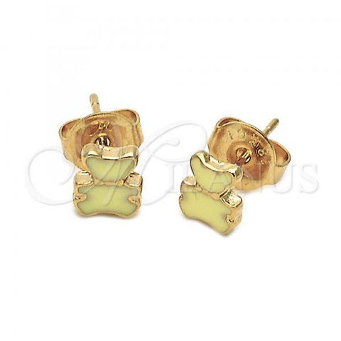 Oro Laminado Stud Earring, Gold Filled Style Teddy Bear Design, Yellow Enamel Finish, Golden Finish, 02.64.0239 *PROMO*