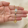Oro Laminado Thin Rosary, Gold Filled Style Caridad del Cobre and Cross Design, with Black Azavache, Polished, Golden Finish, 09.02.0033.18