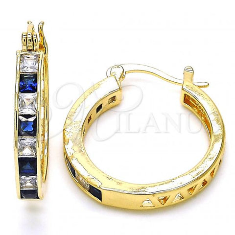Oro Laminado Small Hoop, Gold Filled Style with Sapphire Blue and White Cubic Zirconia, Polished, Golden Finish, 02.210.0267.2.25