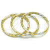 Oro Laminado Trio Bangle, Gold Filled Style Hollow Design, Diamond Cutting Finish, Golden Finish, 07.93.0018.02