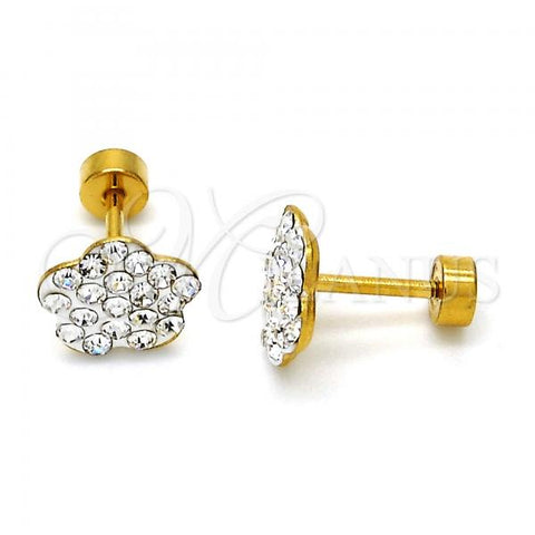 Stainless Steel Stud Earring, Flower Design, with White Crystal, Polished, Golden Finish, 02.271.0020.6