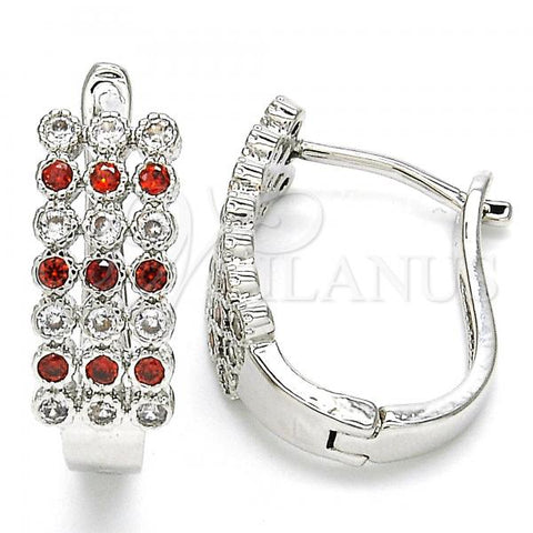 Rhodium Plated Huggie Hoop, with Garnet and White Cubic Zirconia, Polished, Rhodium Finish, 02.266.0005.2.15