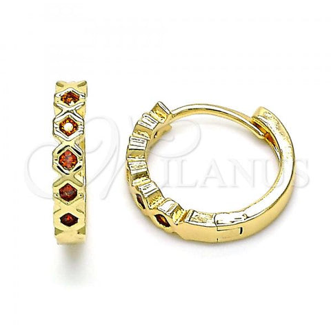 Oro Laminado Huggie Hoop, Gold Filled Style with Garnet Cubic Zirconia, Polished, Golden Finish, 02.210.0553.1.15