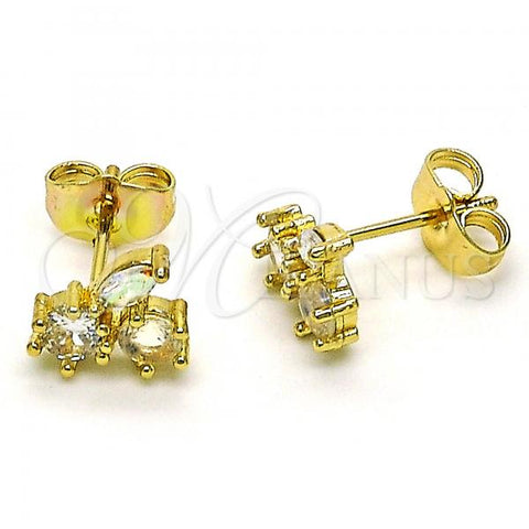 Oro Laminado Stud Earring, Gold Filled Style Cherry Design, with Multicolor Cubic Zirconia, Polished, Golden Finish, 02.210.0772