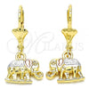 Oro Laminado Dangle Earring, Gold Filled Style Elephant Design, Polished, Tricolor, 02.351.0005