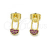 Oro Laminado Stud Earring, Gold Filled Style Paperclip Design, with Ruby Micro Pave, Polished, Golden Finish, 02.310.0070