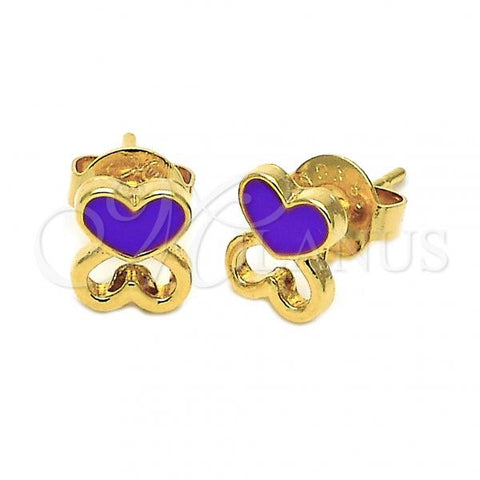 Oro Laminado Stud Earring, Gold Filled Style Heart Design, Enamel Finish, Golden Finish, 02.64.0390 *PROMO*