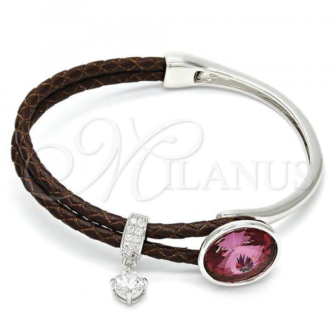 Rhodium Plated Individual Bangle, with Amethyst Swarovski Crystals and White Micro Pave, Polished, Rhodium Finish, 07.239.0001.4 (03 MM Thickness, One size fits all)