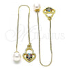 Oro Laminado Threader Earring, Gold Filled Style Heart Design, with Multicolor Micro Pave, Polished, Golden Finish, 02.210.0807.1