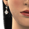 Oro Laminado Dangle Earring, Gold Filled Style Four-leaf Clover Design, Polished, Tricolor, 02.351.0040