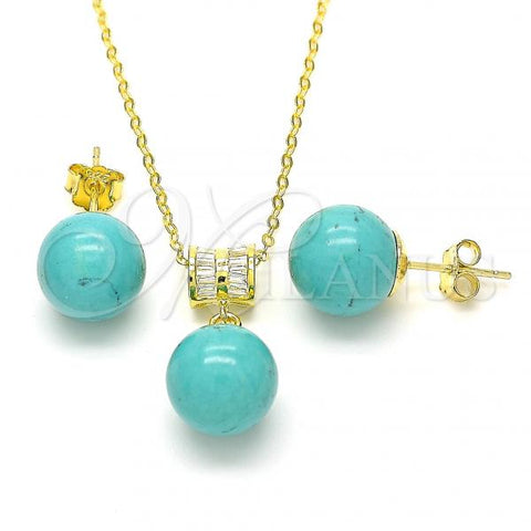 Sterling Silver Earring and Pendant Adult Set, Ball Design, with White Cubic Zirconia, Polished, Golden Finish, 10.63.0599