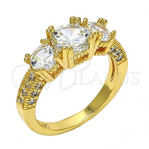 Oro Laminado Multi Stone Ring, Gold Filled Style with White Cubic Zirconia, Polished, Golden Finish, 01.284.0017.07 (Size 7)