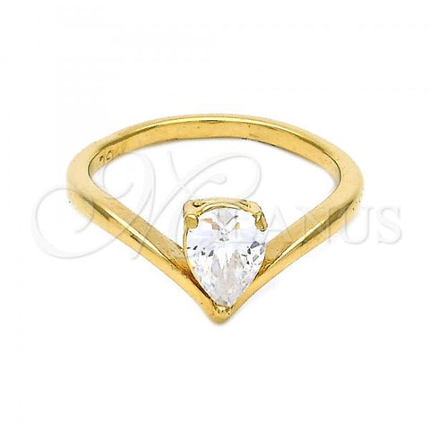 Oro Laminado Solitaire Ring, Gold Filled Style with White Cubic Zirconia, Polished, Golden Finish, 120.044.06 (Size 6)