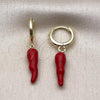 Oro Laminado Dangle Earring, Gold Filled Style Chili Design, Red Enamel Finish, Golden Finish, 02.411.0078