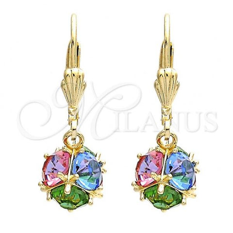 Oro Laminado Dangle Earring, Gold Filled Style Ball Design, with Multicolor Cubic Zirconia, Polished, Golden Finish, 5.123.026