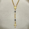 Oro Laminado Thin Rosary, Gold Filled Style Divino Niño and Crucifix Design, with Black Azavache, Polished, Golden Finish, 09.09.0008.18